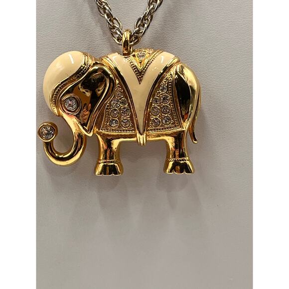 Kenneth Jay Lane KJL Vintage Avon Elephant Enamel Trunk Up Lucky Brooch Pendant - Picture 2 of 8